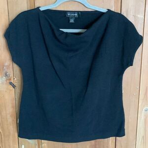 St John black cowl neck cap sleeve sweater top